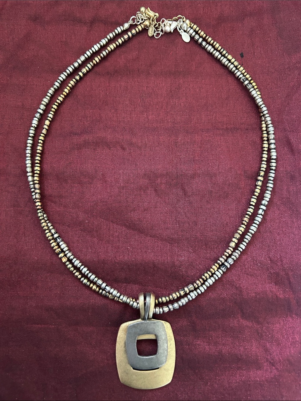 Premier Designs Two-Tone gold & silver Beaded Necklace with  Pendant.